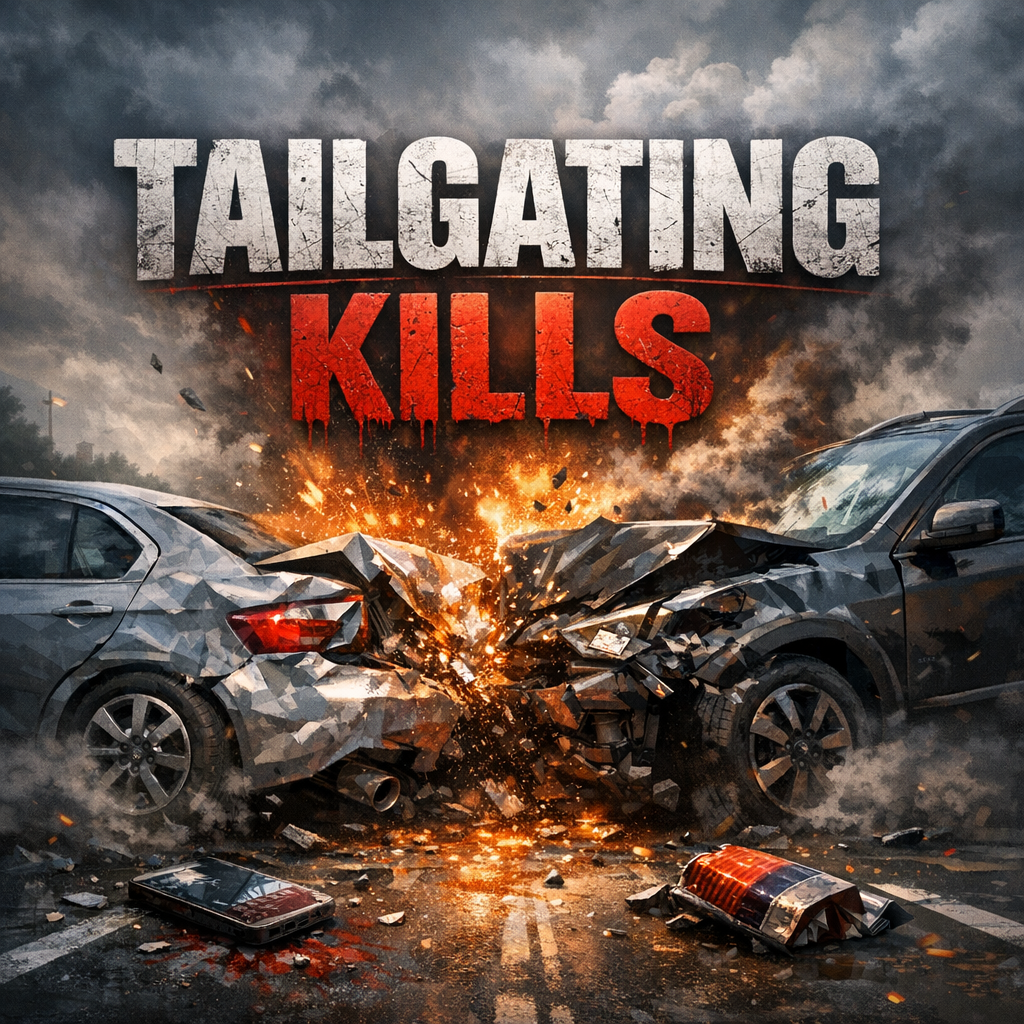 Tailgating Kills - two cars in a violent rear-end collision